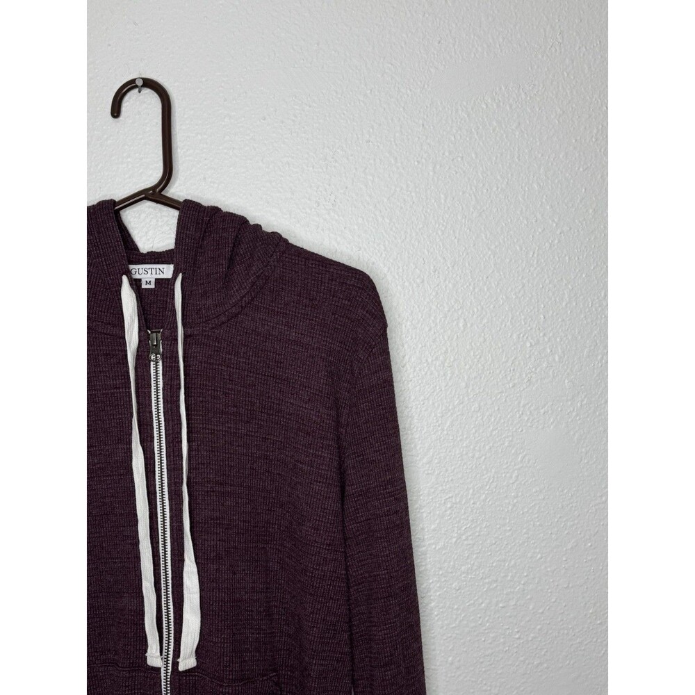 Gustin Waffle Full Zip Hoodie Mens M Thermal Knit Maroon Made in USA 100% Cotton - Picture 6 of 14